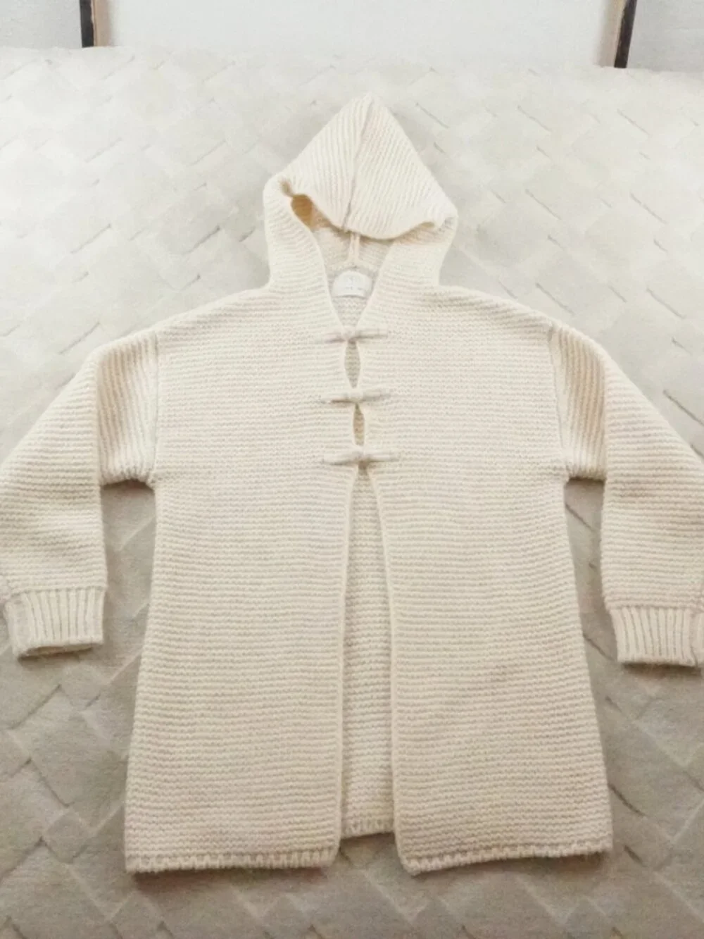 Zara Knit Cardigan Sweater Girls 11-12 Youth Knot Tie Closure White Crewam